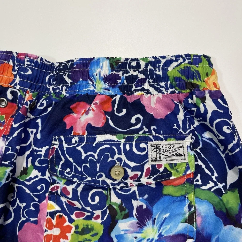 Polo Ralph Lauren‎ Mens Swim Trunks Shorts Blue Floral Print Drawstring Size XL
